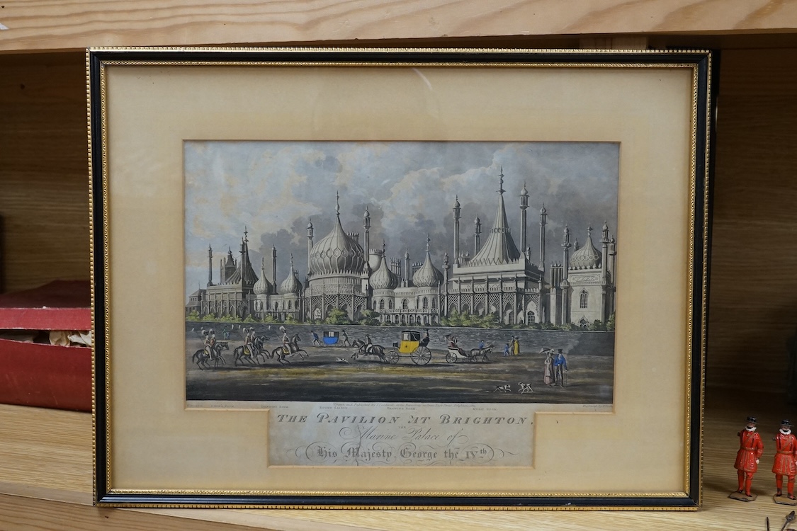 After Joseph Cordwell (19th. C), colour engraving, The Pavilion at Brighton, The Marine Palace of His Majesty George V, published 1821, 18 x 27cm. Condition - fair